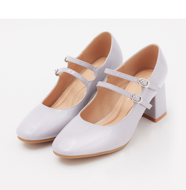 4D Cushioned Double-Straps High Heel Mary Janes Shoes Lavender