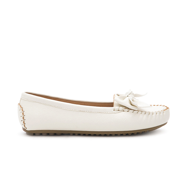 MIT Bow Moccasin Loafers White