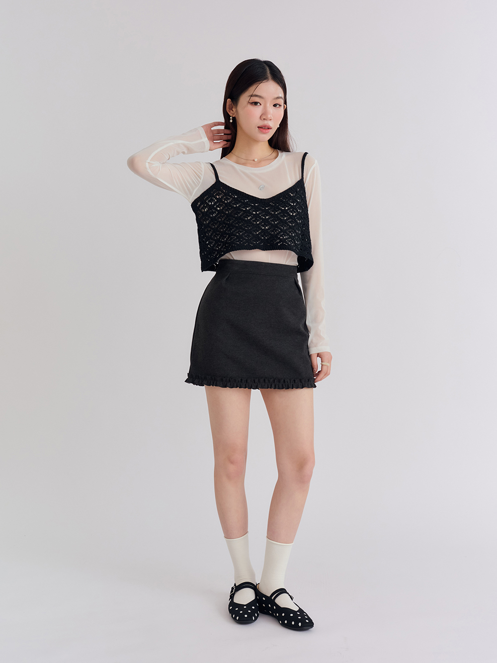 【3D零感雲織鞋】雙帶方頭瑪莉珍鞋 點點黑