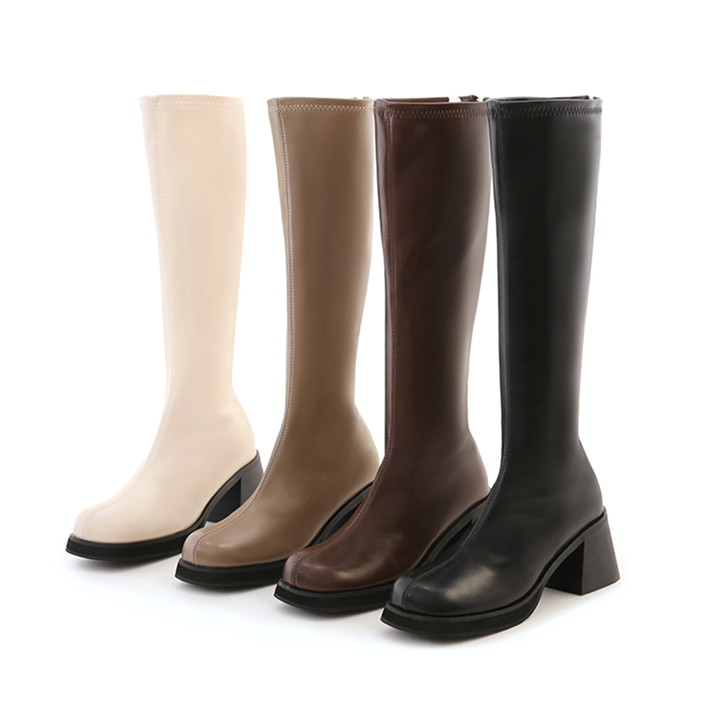 秒殺新品．圓頭中車線粗跟瘦瘦長靴 摩卡灰