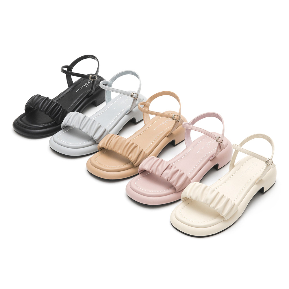 Marshmallow Single Strap Ruched Sandals Vanilla