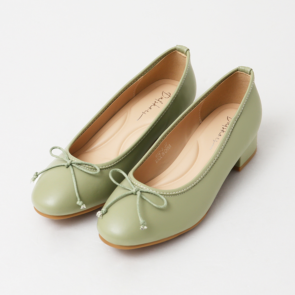 4D Cushioned Double-strap Low Heel Ballet Shoes Avocado Green