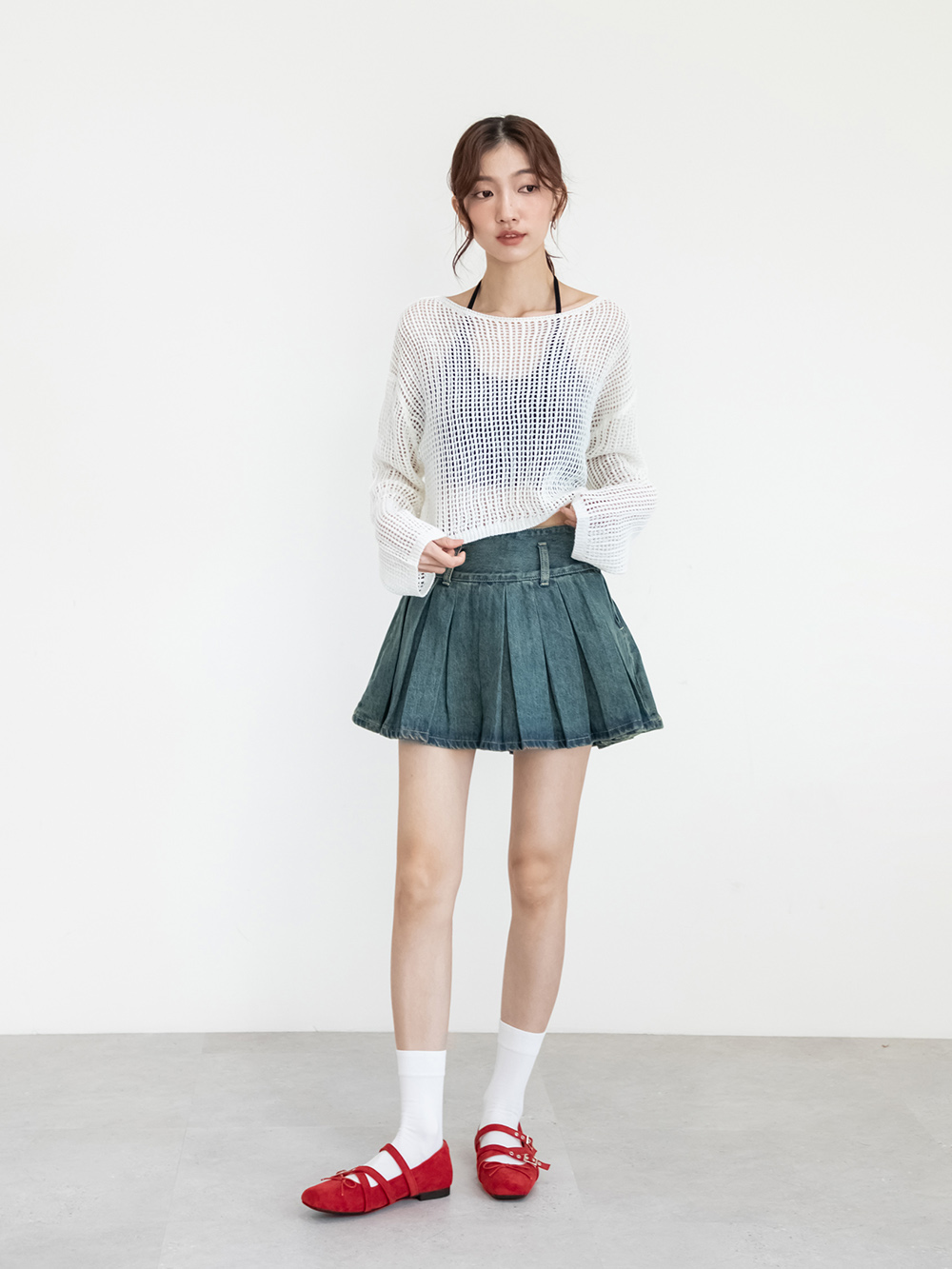 甜美酷感交叉帶瑪莉珍鞋 紅色