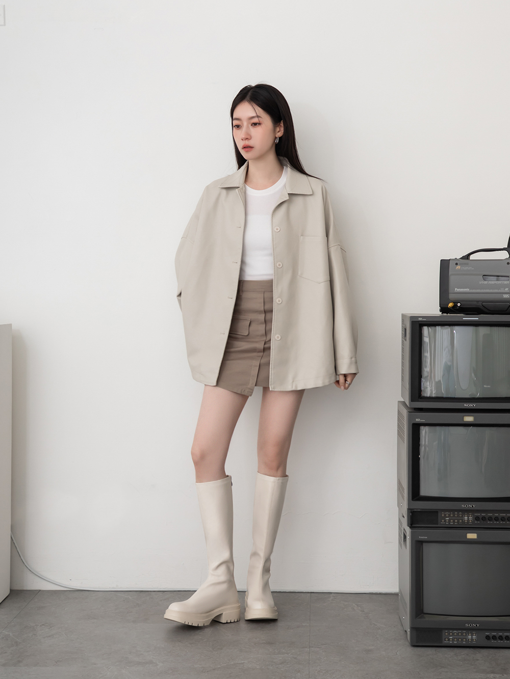 韓團指標．百搭素面厚底瘦瘦長靴 香草米