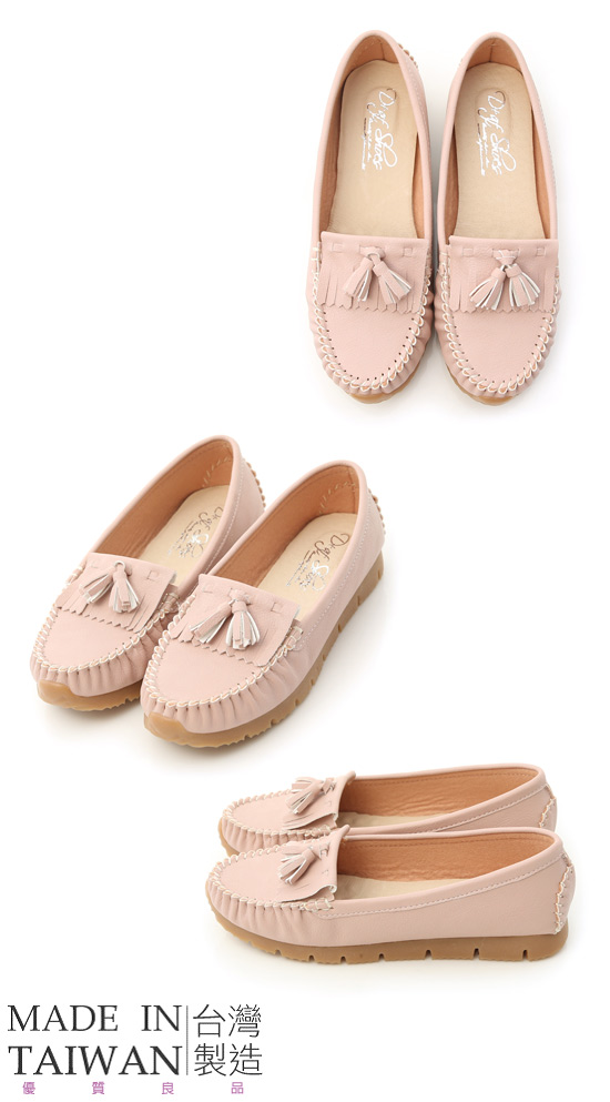 MIT Tassel and Fringe Detail Platform Moccasins Nude pink