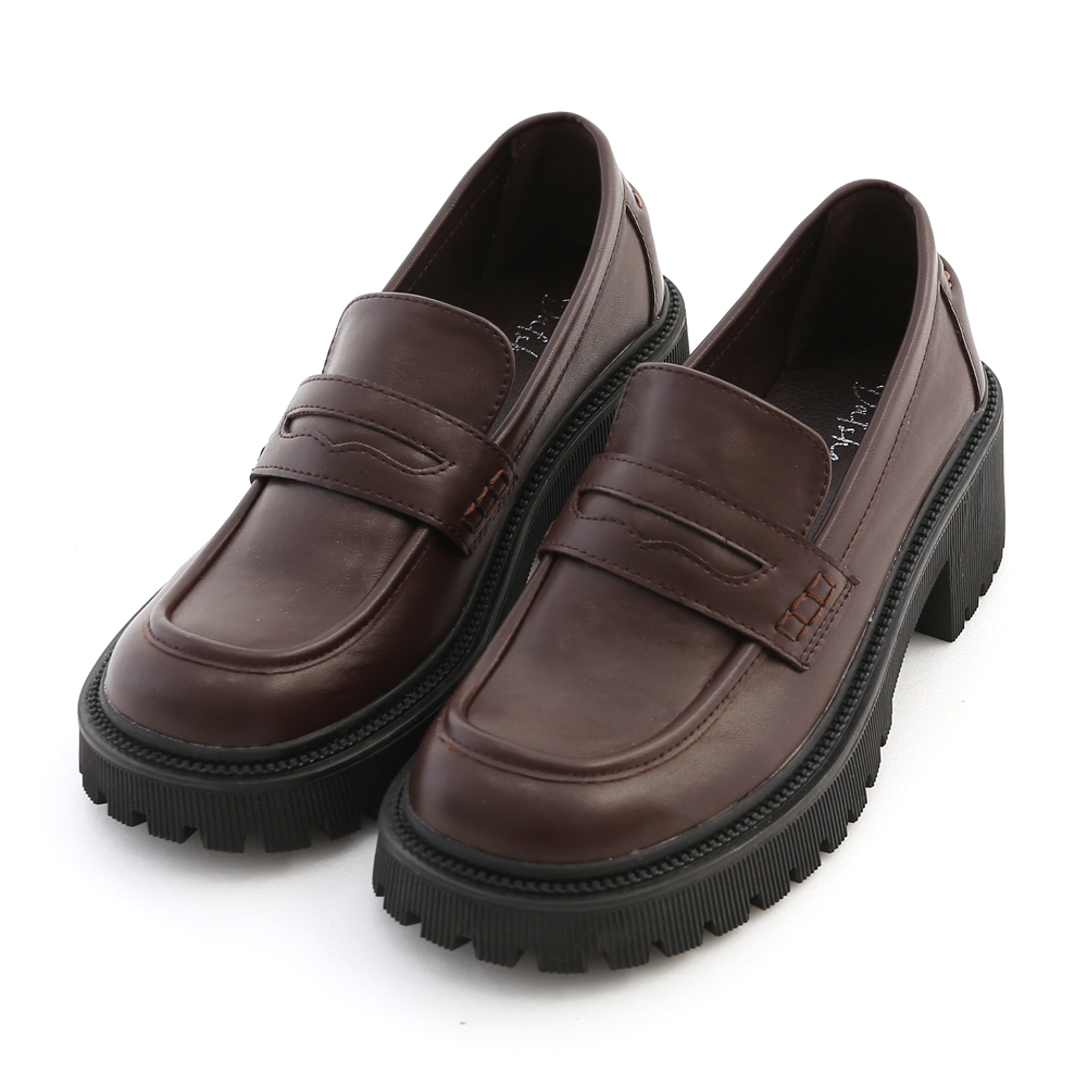 Track Sole Chunky Penny Loafers Dark Brown