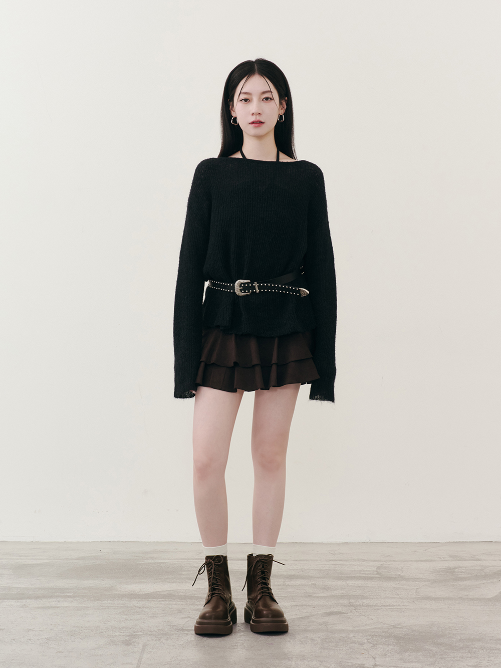 偶像學園輕量厚底綁帶短靴 咖啡色