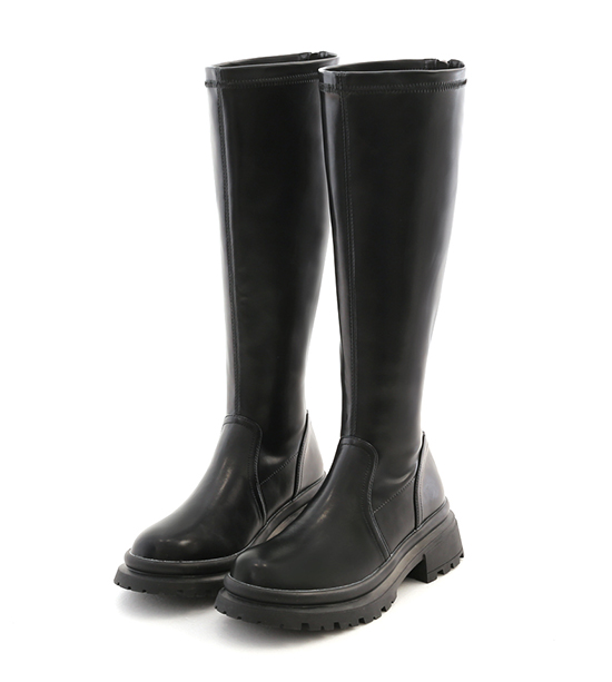 Plain Thick Sole Slimming Tall-Boots Black