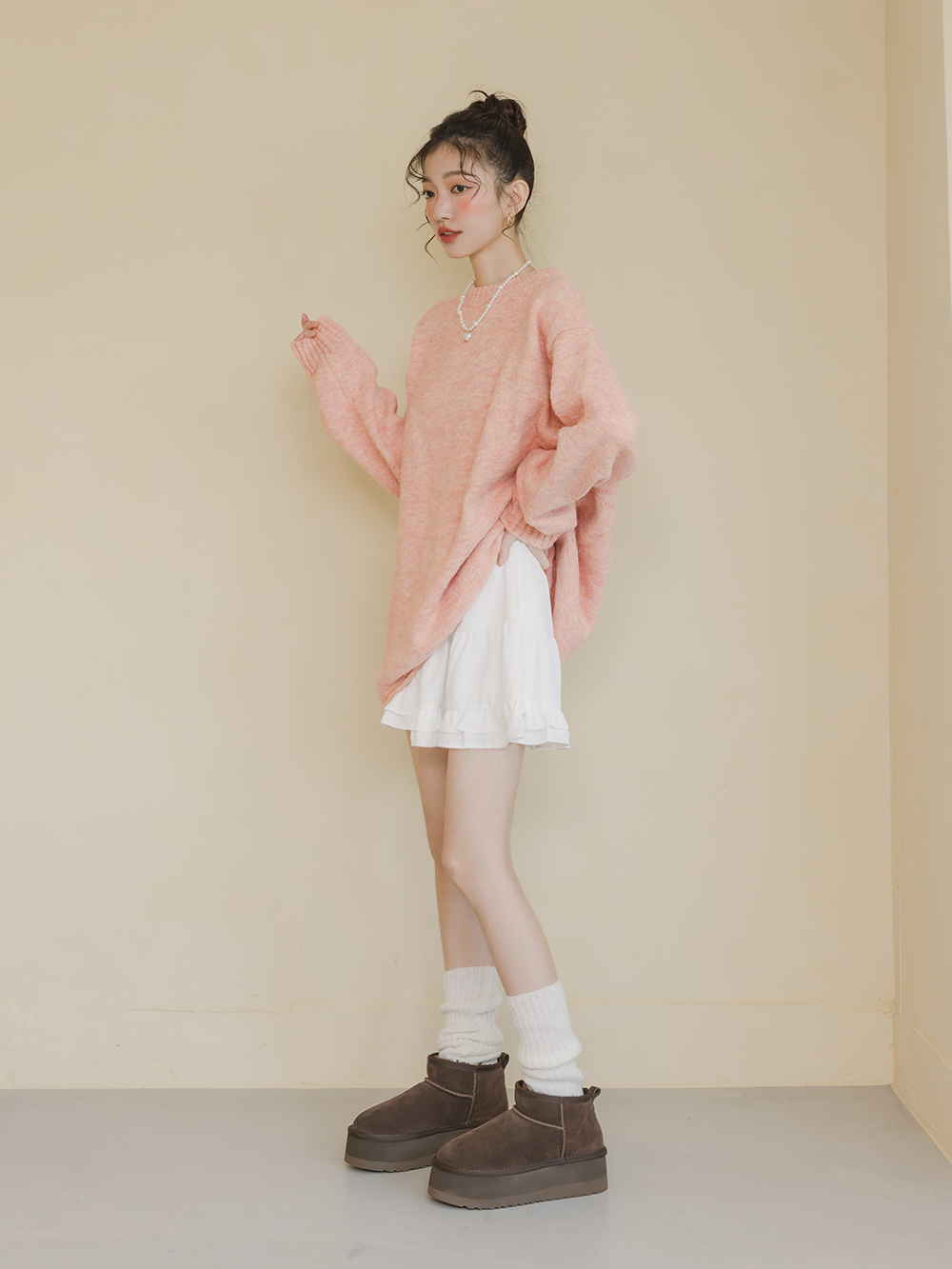 冬戀5cm增高底真皮短筒雪靴 復古咖