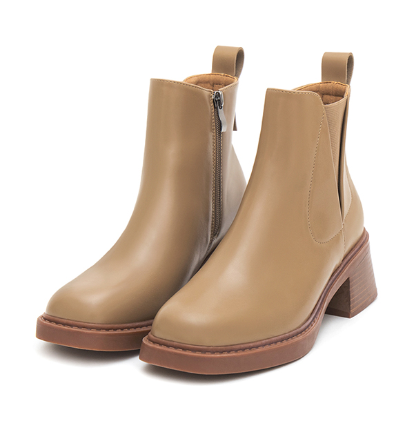 Square-Toe Wooden-Heel Chelsea Boots 奶茶