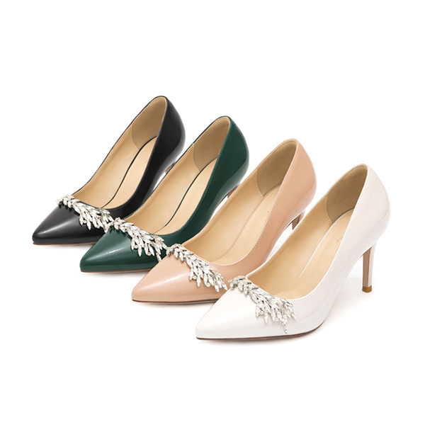 Glamour Gem-Embellished Patent Leather 8cm Heels Green