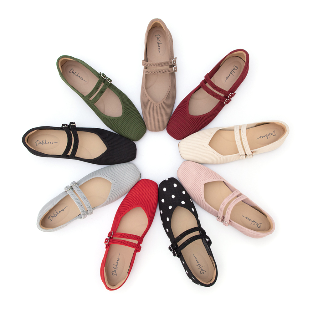 【3D零感雲織鞋】雙帶方頭瑪莉珍鞋 摩卡色