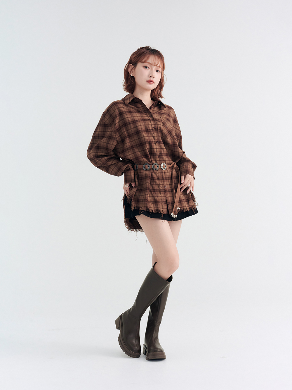 韓團指標.百搭素面厚底瘦瘦長靴 復古咖