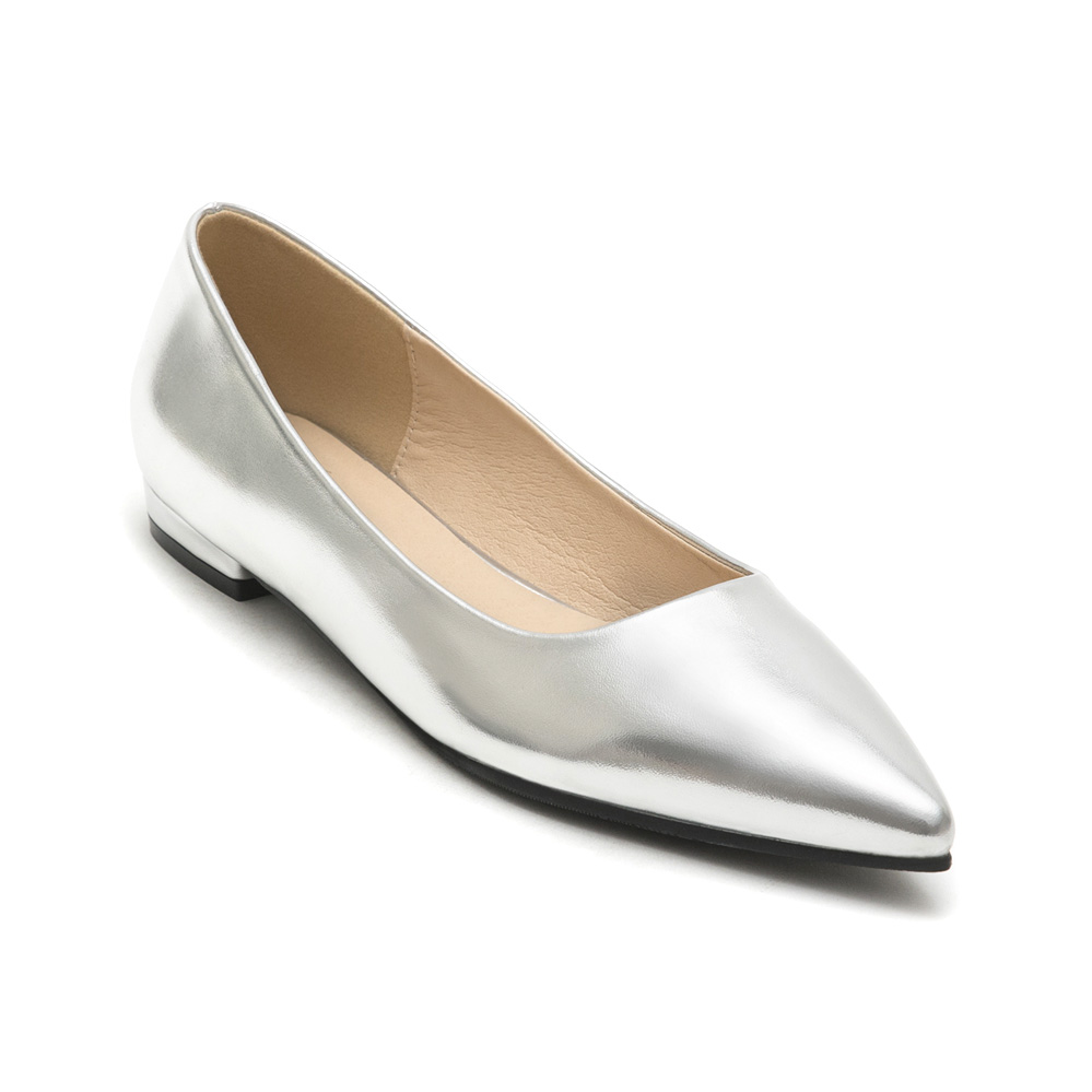 Classic Pointed Toe Ballet Flats Silver