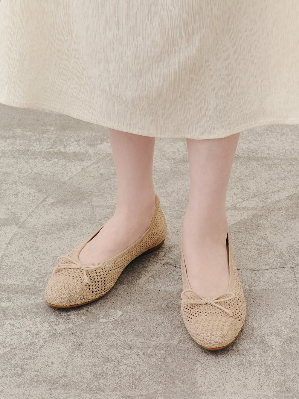 【3D零感雲織鞋】蝴蝶結圓頭芭蕾娃娃鞋 密茶杏
