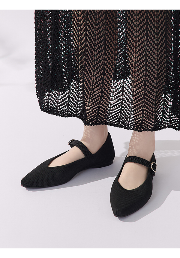 【3D零感雲織鞋】尖頭瑪莉珍鞋 午夜黑