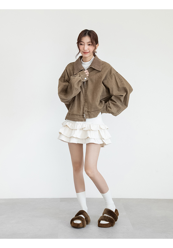 軟萌毛毛一字雙帶厚底拖鞋 咖色