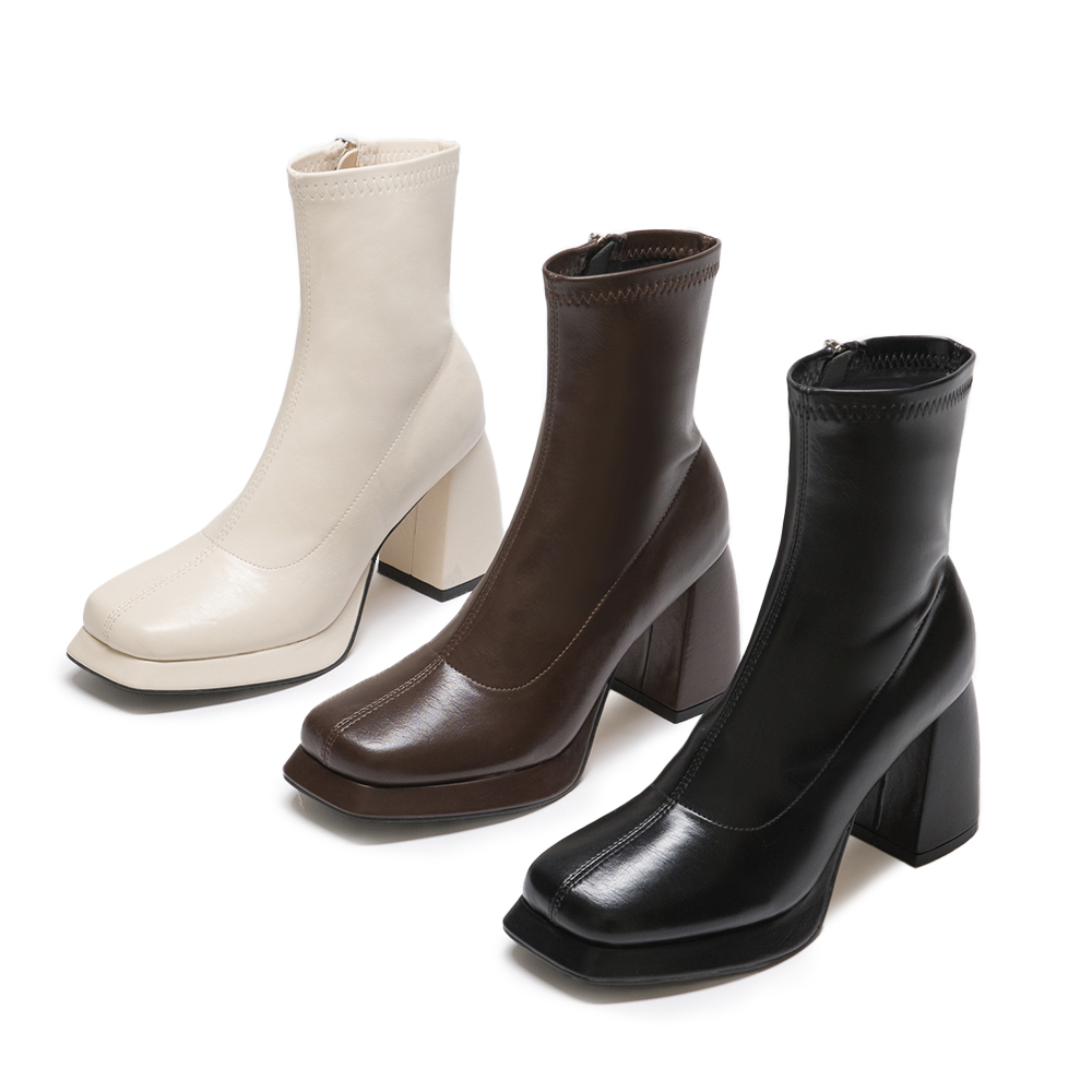 女神降臨．加厚水台高跟瘦瘦短靴 時尚黑