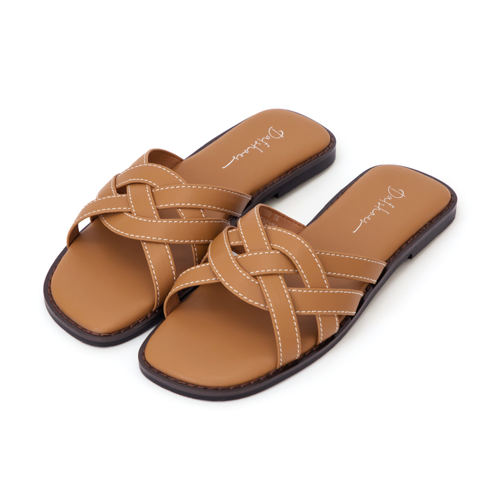 漫步海島編織設計平底拖鞋 棕