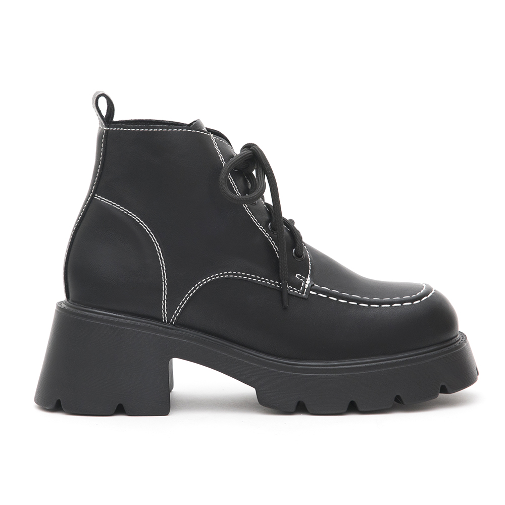 Contrast Stitched Chunky Lace-up Boots Black