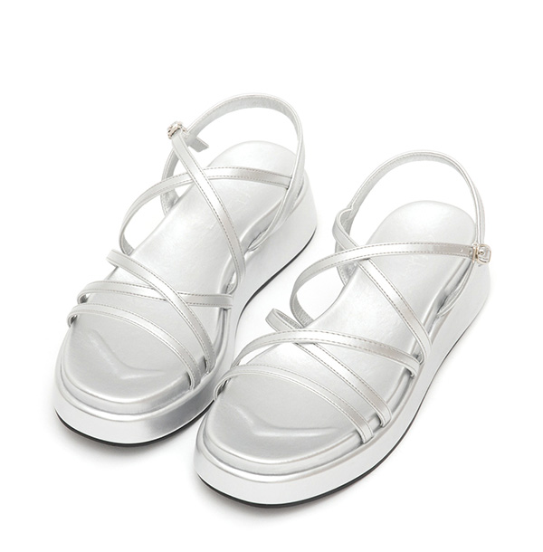 Cross-Strap Thick Sole Sandals Silver