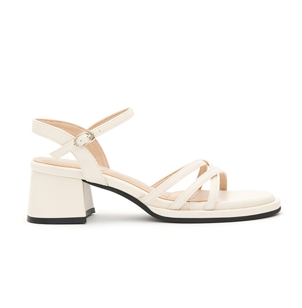 Cross-Strap Mid-Heeled Sandals French Vanilla White