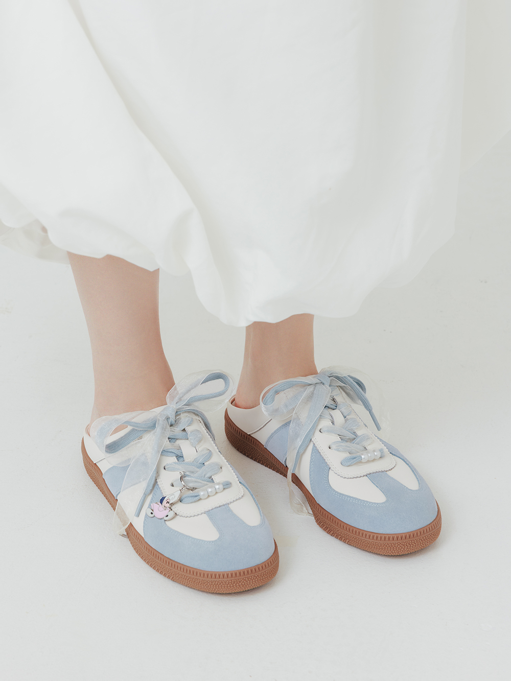 【Disney】牡蠣寶寶真皮德訓穆勒鞋 天空藍