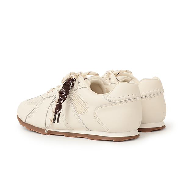 Colorblock Design Leather Sneakers Beige