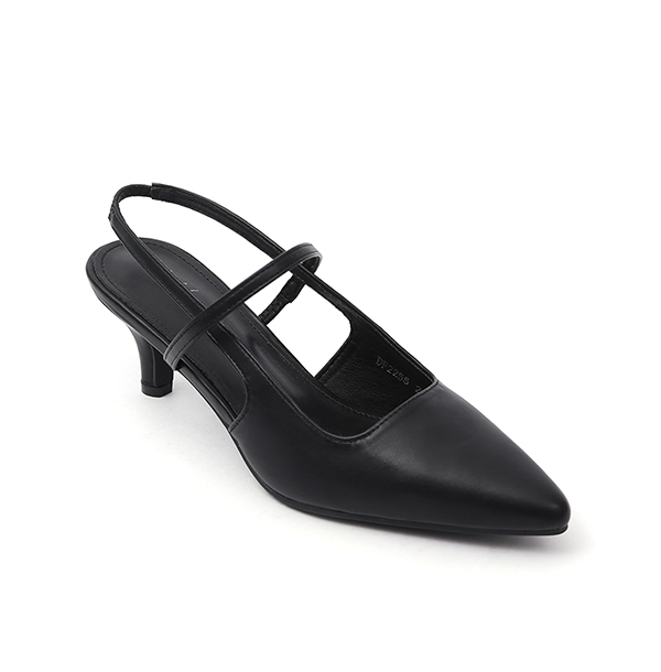 Pointed-Toe Low Heel Slingback Pumps Black