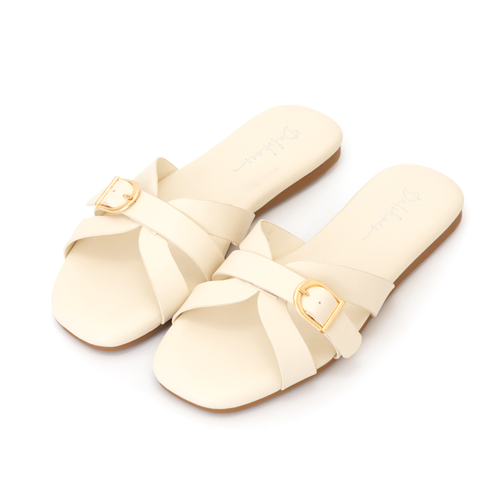 陽光海岸D型釦環平底拖鞋 白