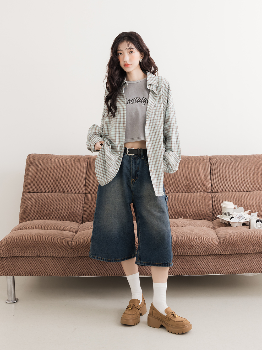 文創美感按摩鞋墊厚底樂福鞋 卡其色