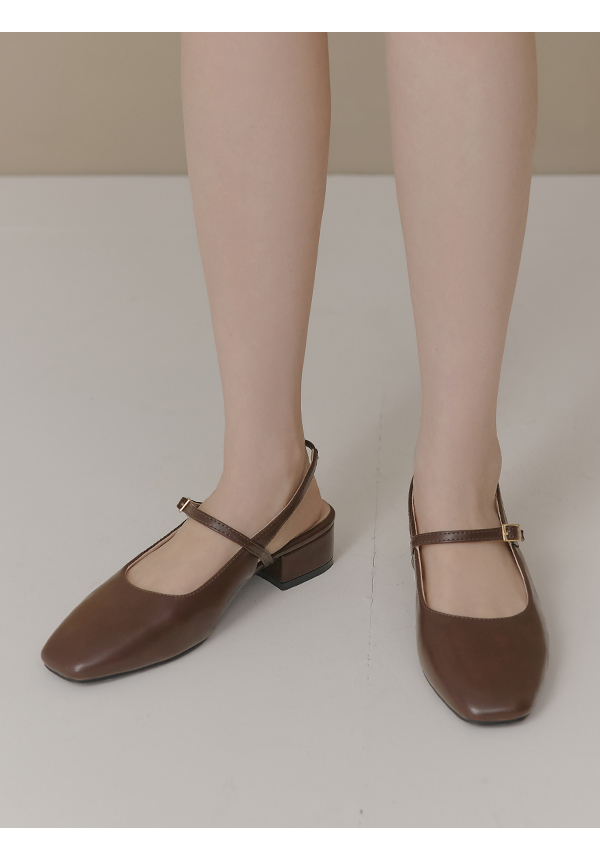 輕盈方頭4D氣墊後空低跟鞋 咖啡