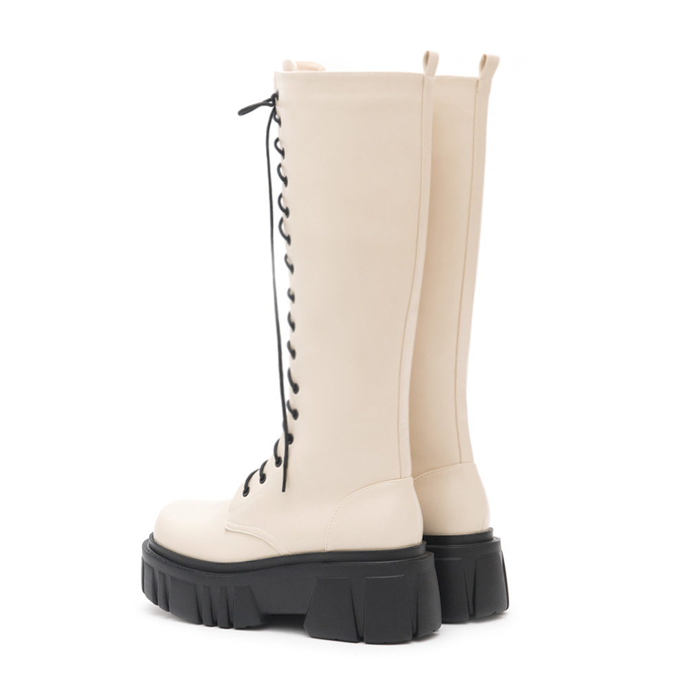 Lightweight Lug-Sole Lace-Up Boots Beige