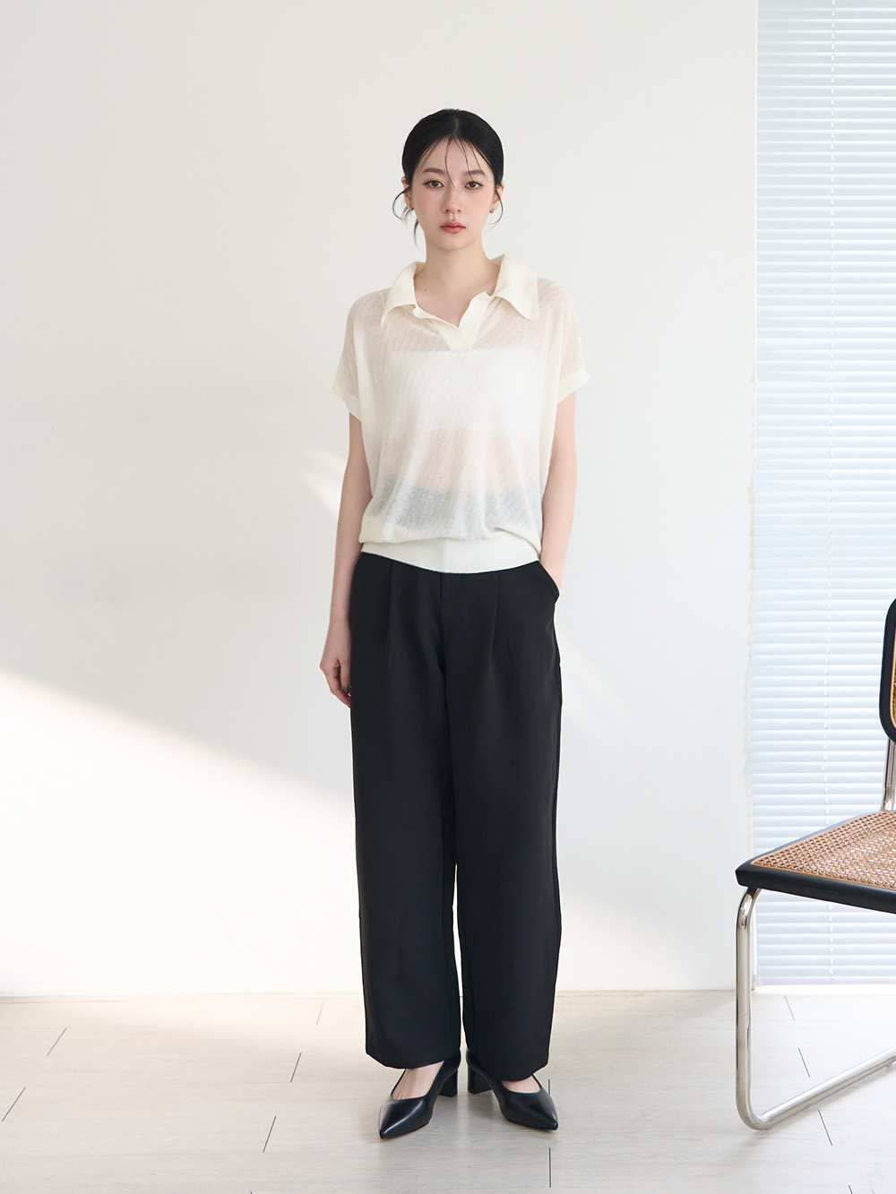 【真皮系列】4.5cm全能氣墊真皮中跟鞋 黑色