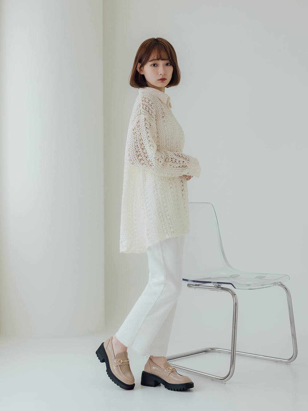 貴族學院.漆皮馬銜釦厚底輕量樂福鞋 奶茶杏