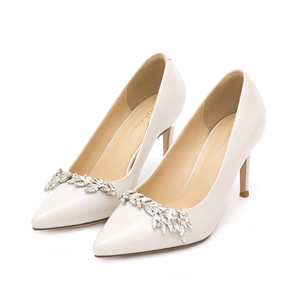 Glamour Gem-Embellished Patent Leather 8cm Heels French Vanilla White