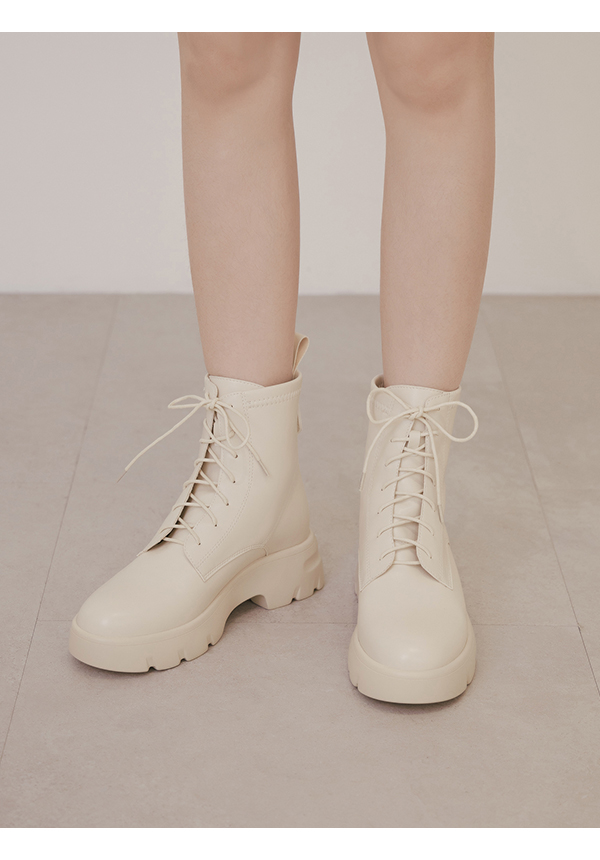 Lightweight Sole Lace-Up Boots Beige