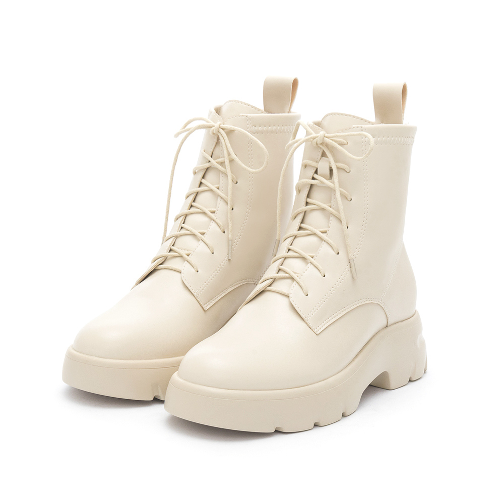 Lightweight Sole Lace-Up Boots Beige