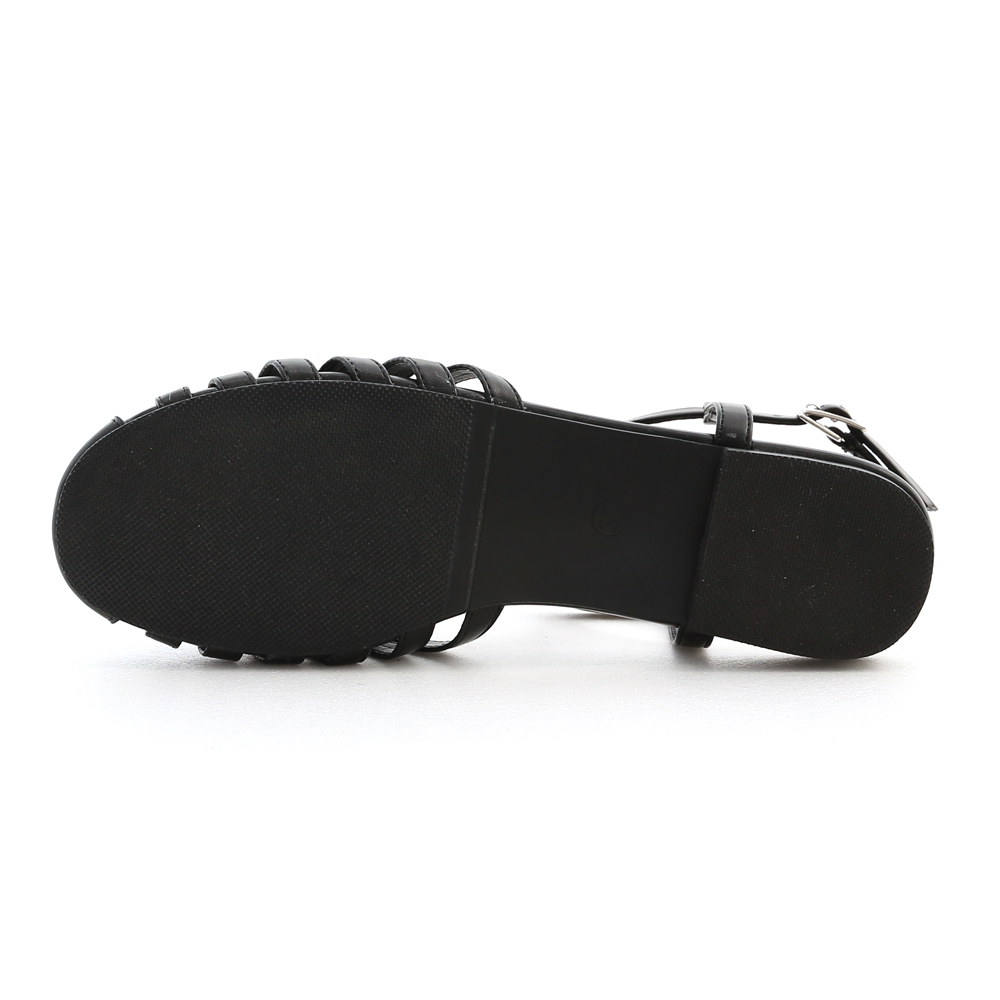 Caged Ankle-Strap Flat Sandals Black