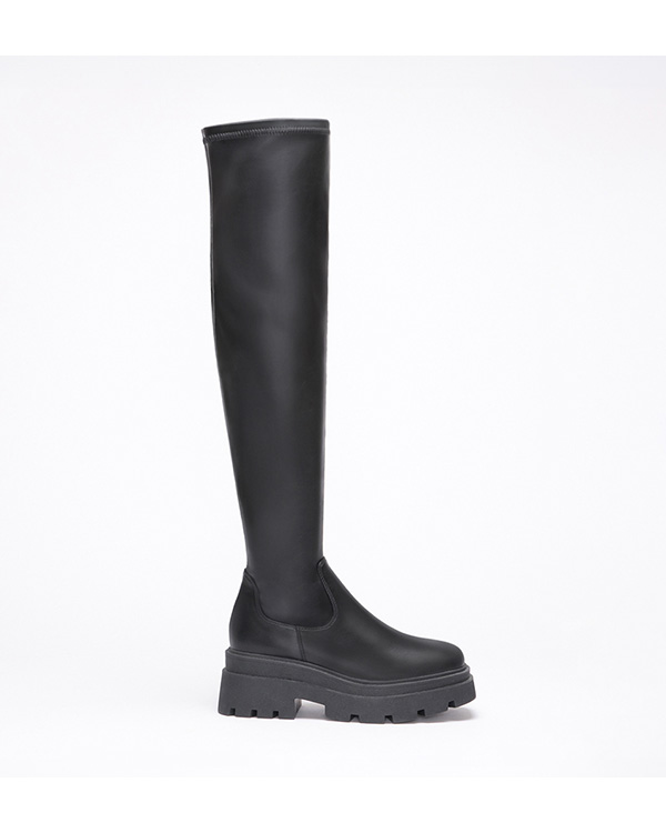 Over-The-Knee Fitting Tall Boots Black