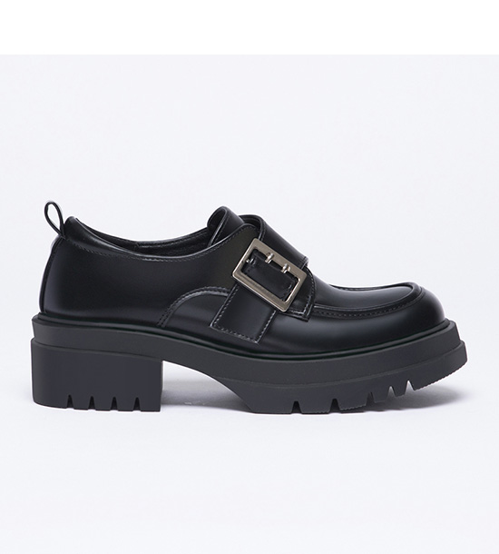 Square Buckle Chunky Sole Loafers Black