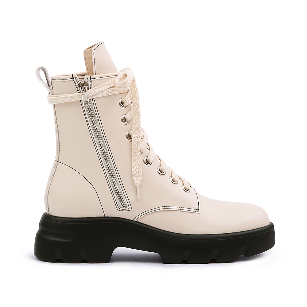 Lightweight Sole Colorblock Combat Ankle Boots 米