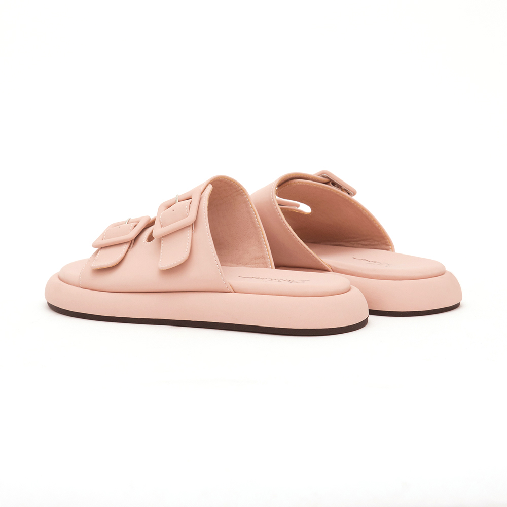 Pastel Square Buckle Cute Flat Sandals Pink