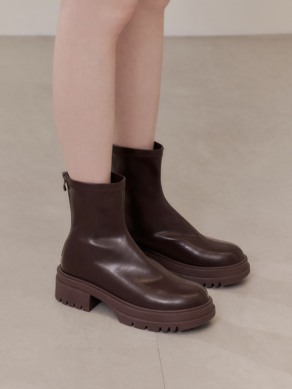 心動瞬間．加厚鬆糕底瘦瘦短靴 復古咖