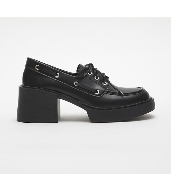 Lace-up Thick Sole High-Heel Derby Shoes Black