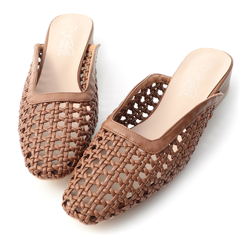 法式小清新．編織鏤空方頭穆勒鞋