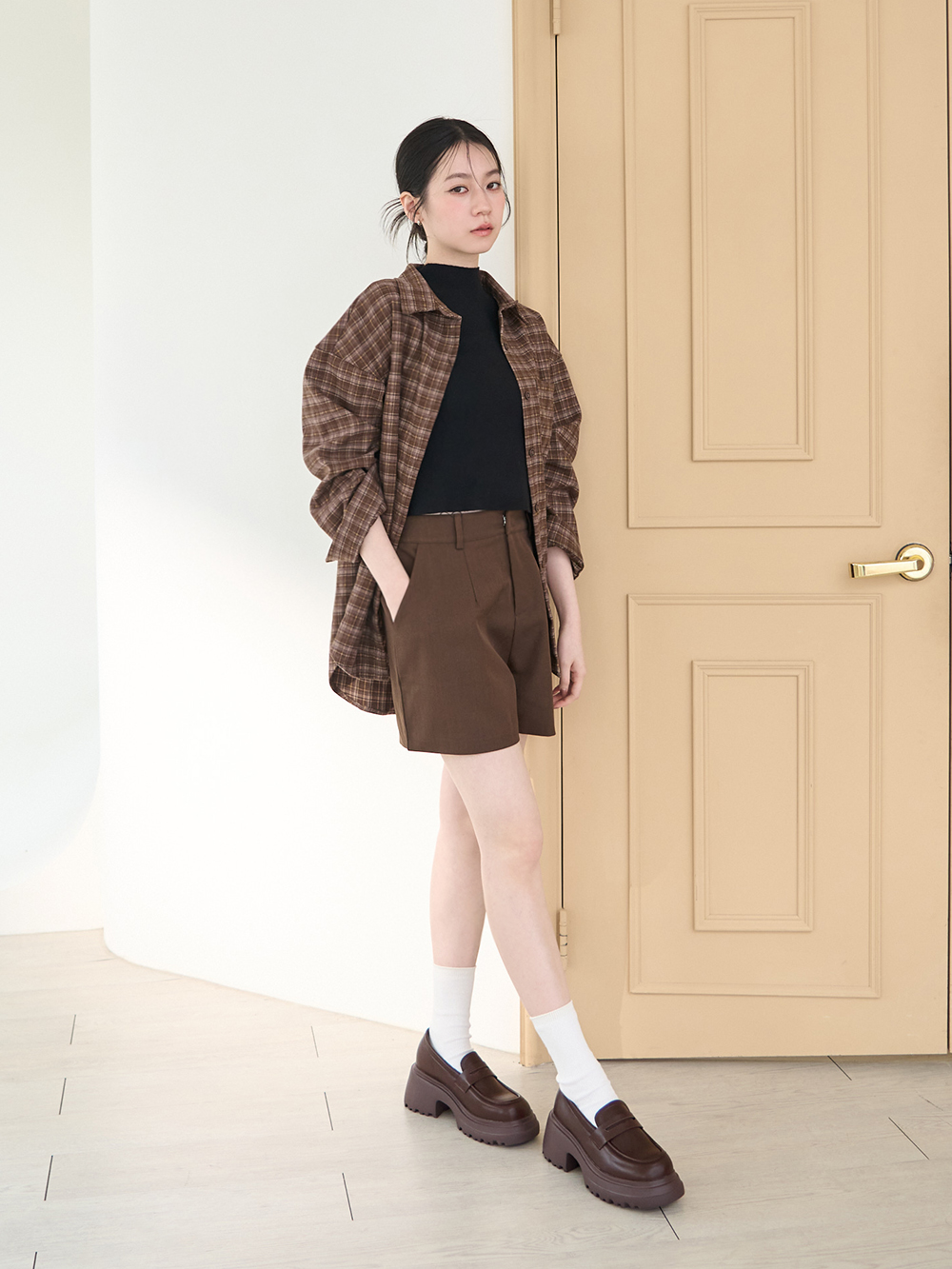 學霸女神增高加厚底樂福鞋 咖啡