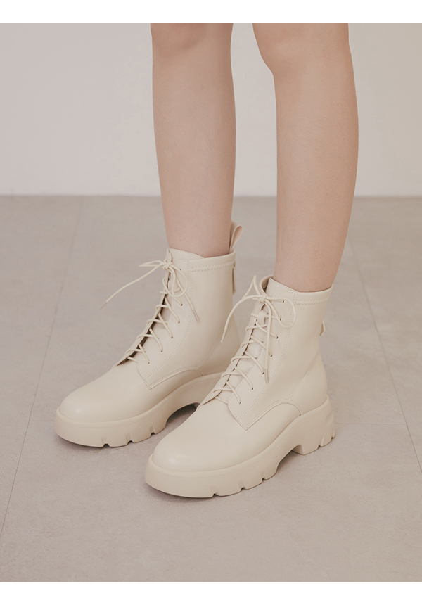 Lightweight Sole Lace-Up Boots Beige