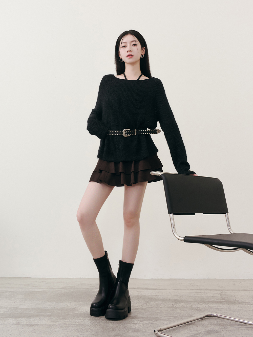 演唱會必備9.5cm輕量厚底瘦瘦短靴 黑色