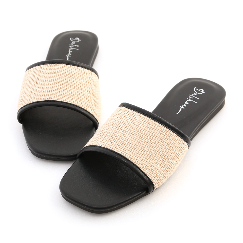 Stitching Flat Slides Black